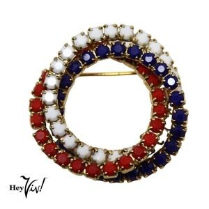 Vintage Red White & Blue Rhinestone Triple Circle Pin Patriotic 1 3/8" - Hey Viv